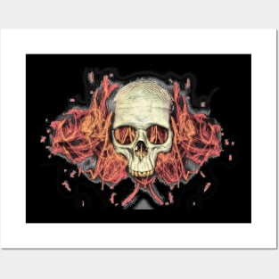 Flaming human skull Posters and Art